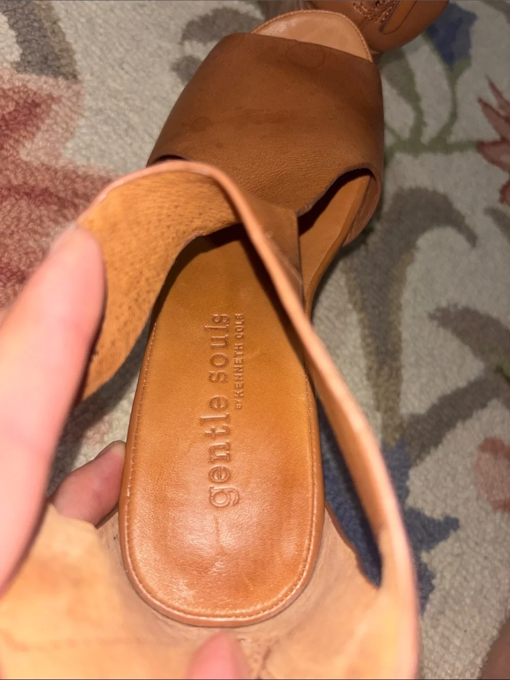 Gentle souls Women's Juniper Tea Tan Leather Open-Toe Wedge Sandals, 7